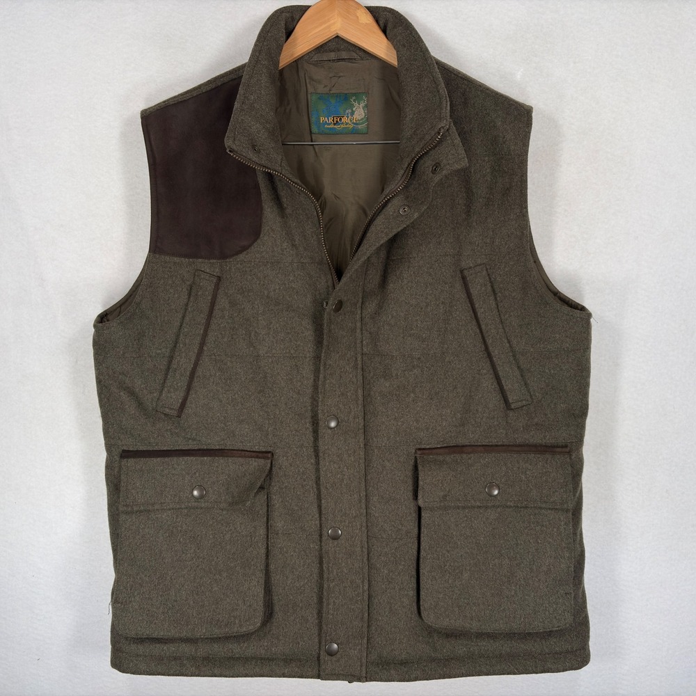 Parforce Traditional Hunting Wool Blend Vest Olive Green Shooting Patch Mens XL
